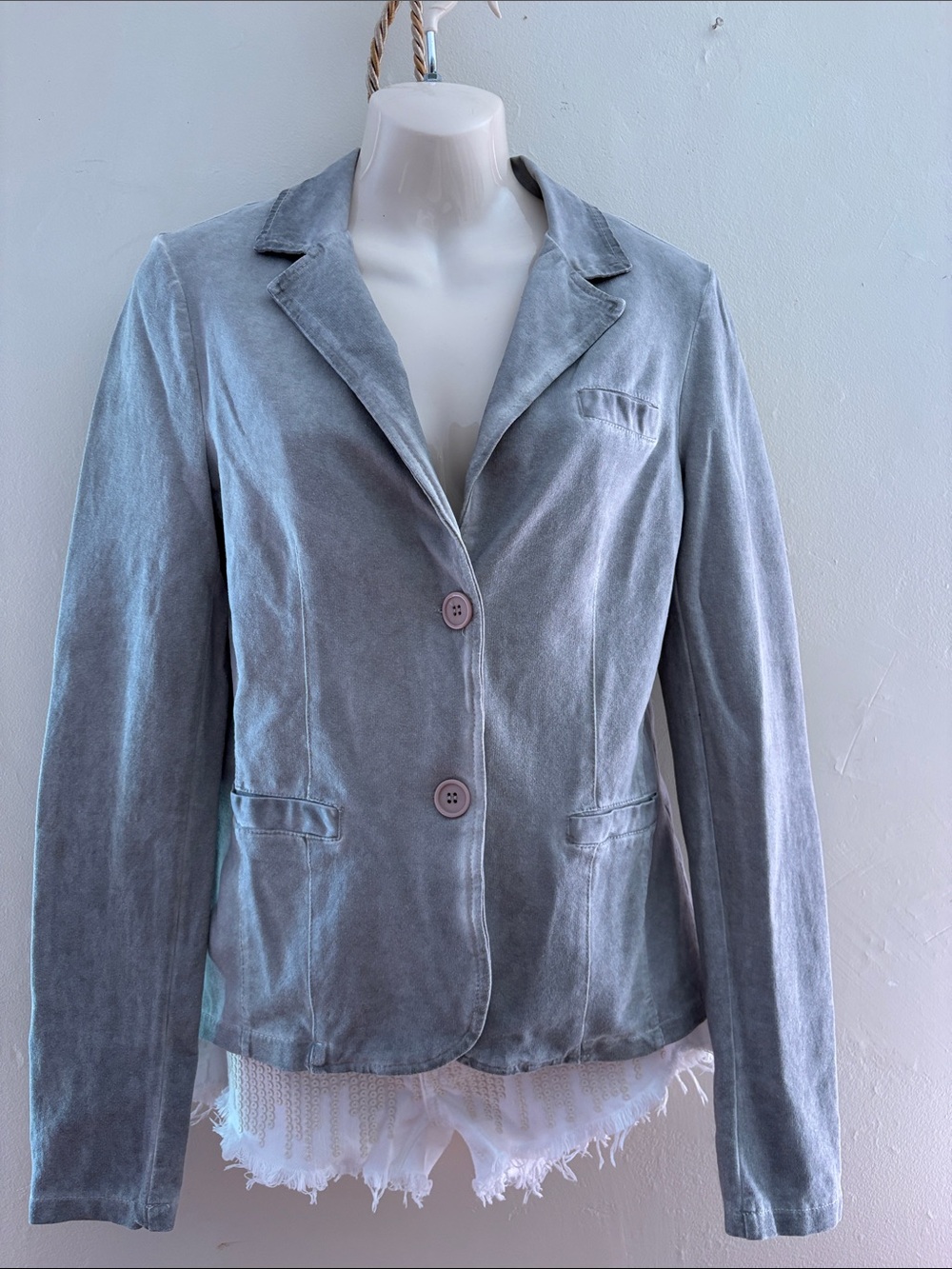 Light Gray Velvet Notch Lapel Blazer Jacket.  Cotton